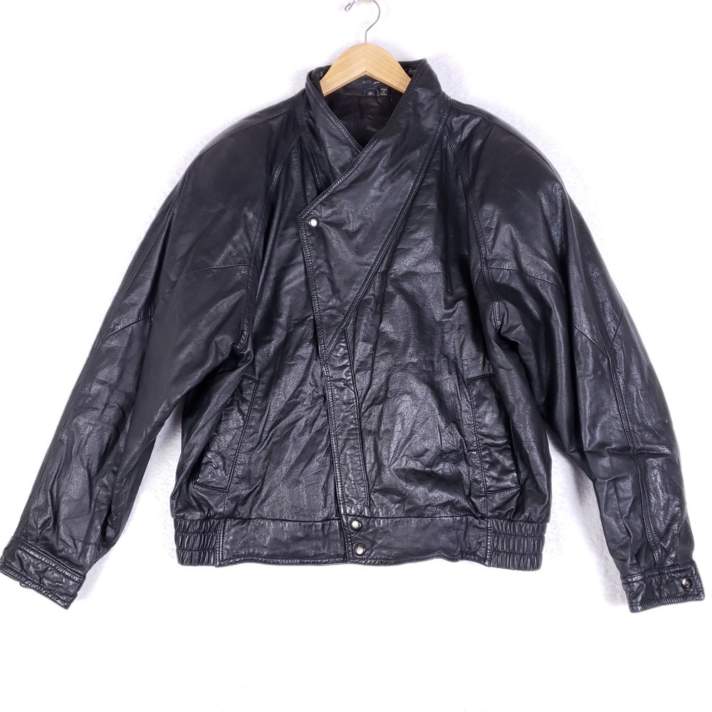 Vintage J. Elkins‎ by Alamo Uomo Leather Moto Jacket XL Black 80s Biker